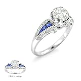 1.07 CT TW ROUND DIAMOND & SAPPHIRE ENGAGEMENT STYLE RING SETTING MADE IN PLATINUM