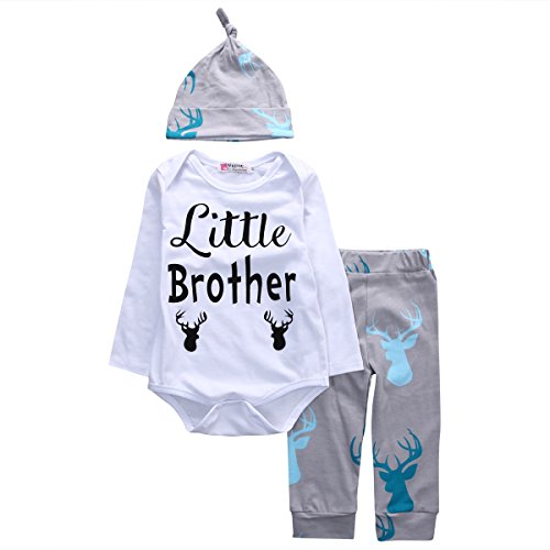 Baby Boys Deer Long Sleeve Little Brother Bodysuit and Pants Outfit with Hat