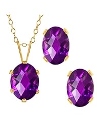 2.50 Ct Checkerboard Purple Amethyst Gold Plated Silver Pendant Earrings Set