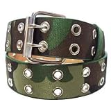 CAMOUFLAGE GREEN DOUBLE ROW GROMMET LEATHER BELT -LARGE