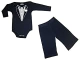 Riverstone Goods Trendy Baby Tuxedo (Classic Tux) Long Sleeve Bodysuit & Pants Set - Black Pants, Black Top