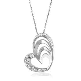 0.10 Carat Diamond Sterling Silver Heart Pendant w/ 18"Box Chain