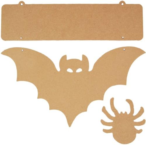 Country Love Crafts Bat and Spider Sign Wooden Craft Blank, Light Brown