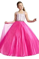 Girls Floor Length Organza/Tulle Sequined Jeweled Crystals Crystal Lace Pageant Dress 