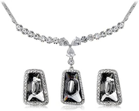 Tanboo 18K Gold Plated Crystal Decorated Necklace & Earring Set (White Gold)