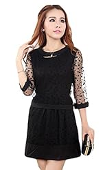 Sheer Polka Dot Print Organza Sleeveless  Shirt Party Dress/Mini Dress 