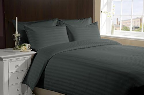 300Thread Count Stripe Elephant Grey King 3PC Duvet Set 100% Egyptian Cotton