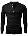 Doublju Mens Henley T-Shirts with Long Sleeve, Black Medium
