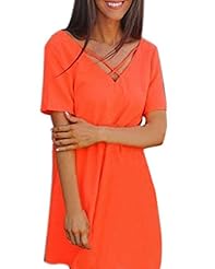 V-neck Summer Chiffon Short Sleeves  Shirt Club Dress/Party Dress/Tunic/Mini Dress 