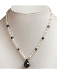 Single Strand Trendy Natural Pearl & Faceted Sapphire Drop Beaded Necklace