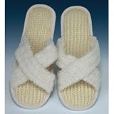 Kingsley Slipper, Loofah Insole, Cotton Terry Criss-Cross-Medium/Large,Beige