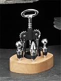 Review Simple Luxuries  / 4 Piece Barware Set on Wood Base Comes with Deluxe Bottle Opener and Three Bottle Stoppers