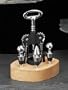 4 Piece Barware Set on Wood Base Comes with Deluxe Bottle Opener and Three Bottle Stoppers