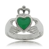 Claddagh Ring Silver Green Agate Irish Wedding Band New