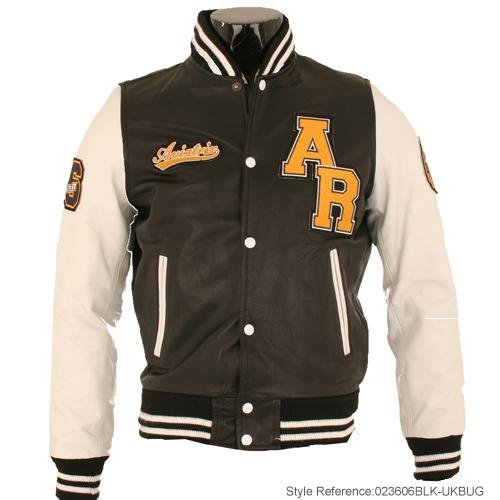 Mens Black Real Leather Varsity Sports Jacket I3B Size Medium