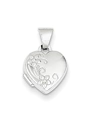 14k White Gold Polished Heart-Shaped Floral Locket. Metal Wt- 0.37g