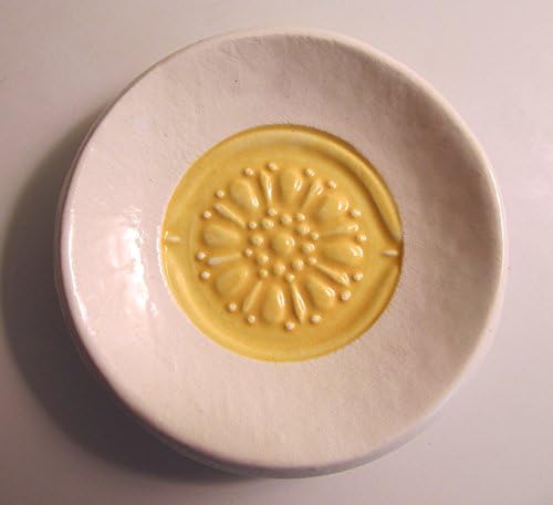 Handmade Ceramic Mini Dish Tea Bag Holder Imprinted with Vintage Glassware Pattern