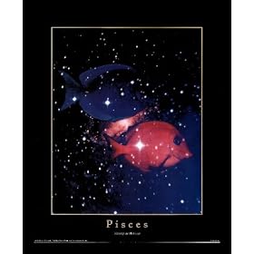 Astrology Animal Horoscope Sign Pisces Black Wood-Mounted Art Poster Print - 16
