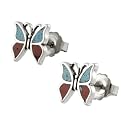 Silver Turquoise Coral Butterfly Studs