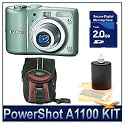 Canon PowerShot A1100IS 12.1 MP Digital Camera with 4x Optical Image Stabilized Zoom and 2.5-inch LCD (Green) Executive Kit With 2GB SD Memroy Card, Carrying Case and Cleaning Kit