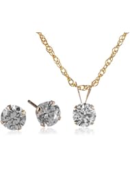 10k Gold Swarovski Pendant Necklace and Earrings Jewelry Set