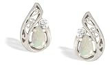 14K White Gold Genuine Pear Opal and Diamond Filligree Earrings