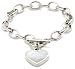Silver Ladies B1966-Wht White Mop Heart Charm Bracelet T-Bar 6.5