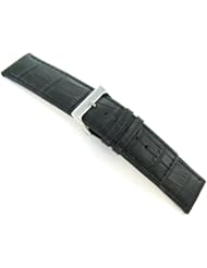 20mm Speidel Alligator Grain Leather Stitched Padded Square Tip Black Watch Band