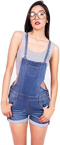 Wax Women's Juniors Super Cute Denim Shorts Overalls (M, Denim)