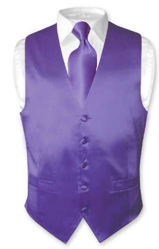 Lowest Price Biagio Men's Solid PURPLE SILK Dress Vest NeckTie Set size Medium