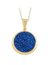 14 Karat Yellow Gold over Sterling Silver Round Blue Drusy Necklace (18 Inch)