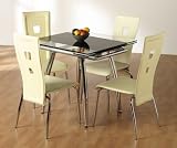 Chantilly Glass Extending Dining Set with Four Cream Upholstered Chairs