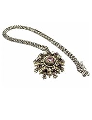 Evening Flowers Italian-Made, Silver-Finished Brass Necklace with Floral Pendant