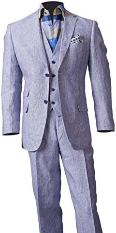 100% Linen Three-Piece Suit Sport Coat Jacket and Flat Front Pants Style