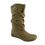 Ladies Wedge Faux Suede Pixie Womens Slouch Boots 3-8