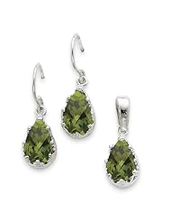 Sterling Silver Olivine CZ Earrings And Pendant Set