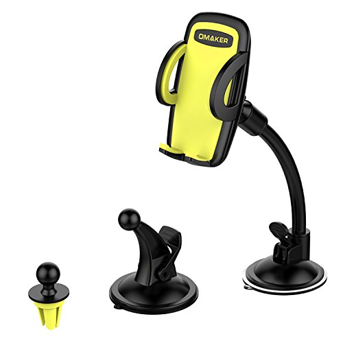 【3in１セット車載ホルダー】Omaker（オーメイカー）アイコンとダッシュボードとフロントガラスに取り付けスマホホルダー 元気な明るい黄色（ブラック+キイイロ）OMA4110