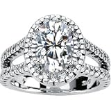 14K White Gold Created Moissanite & Diamond Ring