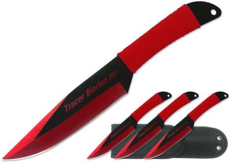 Tracer Blade 3PC 9" LARGE Throwing Knife w/ Sheath Accurate Thrower - RED Xmas