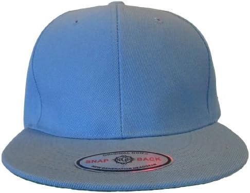 NGH Premium Plain Solid Flat Bill Snapback Hat - Baseball Cap (Light Blue)