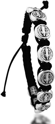 Saint St Benedict of Nursia Silver Tone Medal 8" Adjustable Black Cord Wrist Bracelet TC265