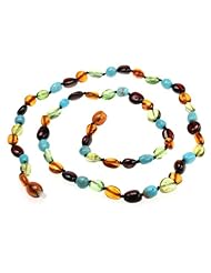 Mom Teething Necklace / Nursing Necklace - Baltic Sea Cognac and Cherry, Green Caribbean, and Turquoise