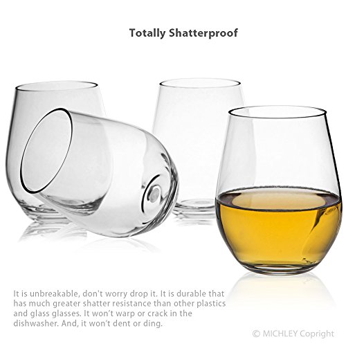 MICHLEY Unbreakable Stemless Wine Glasses,100 Tritan Shatterproof Reusable Glass for Red or