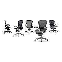 Aeron Chair by Herman Miller - Home Office Desk Task Chair Fully Loaded Highly Adjustable Medium Size (B) - Lumbar Back Support Cushion Graphite Frame Tuxedo Grey Black Pellicle
