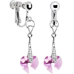 Austrian Crystal Heart June Birthstone Clip Earrings