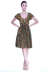 Short Sleeves Tropical Print Summer Rayon  Flowy  Dress With a Bow(s)