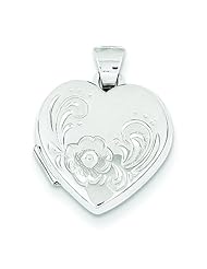 14K White Gold Heart Flower Locket Pendant Jewelry
