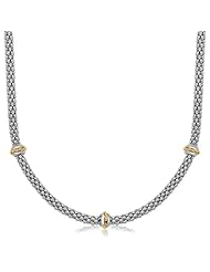 18K Yellow Gold and Sterling Silver Popcorn Necklace with Cable Motif Stations