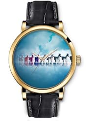 SPRAWL Aanalog Fashion Series Gold Ladies Watches of Genuine Black Leather Strap,Unique Wrist Watch for Women Girls Designed with Lindos horses