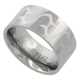 Stainless Steel 3/8 in. (10 mm) Comfort Fit, Tribal Inspired Design Band (Available in Sizes 7 to 14), size 7: Jewelry